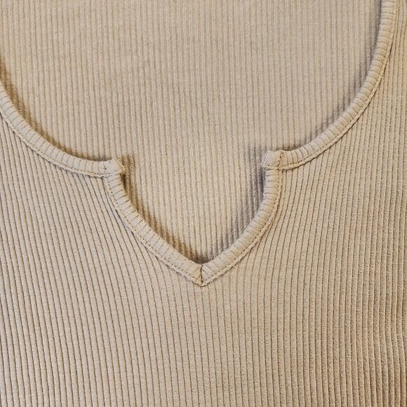 Windsor Womens XL Crop Top Tee Ribbed Stretch Cap T-Shirt Top Tan/Nude/Beige - Picture 2 of 5